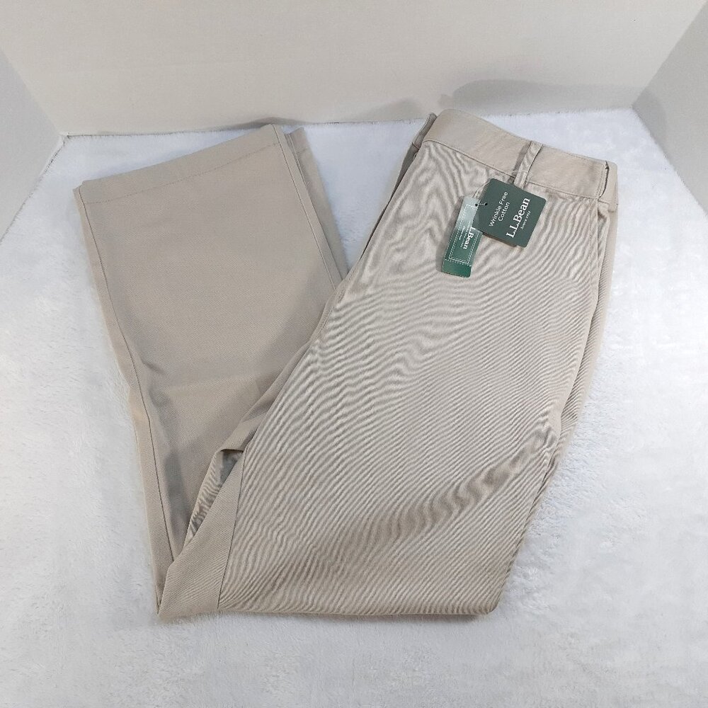 LL Bean Khaki Pants Womens 16 Regular Twill Straight Leg Classic Fit Beige NWT